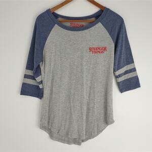 Stranger Things Netflix 3/4 Sleeve T-Shirt Grey/Blue Lightweight Size Small